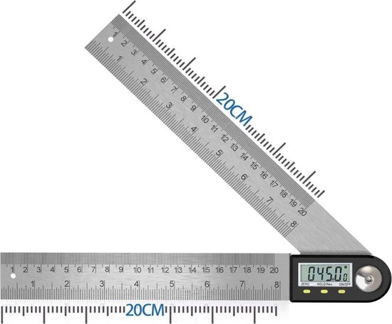Règle Angle numérique LCD écran Rapporteur en acier inoxydable Jauge outil mesure 0,05° 200mm 7.9 in 