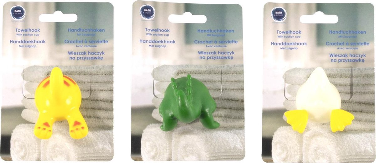 Handdoekhaakje - 3 stuks - Dieren - Zuignap - Grappig