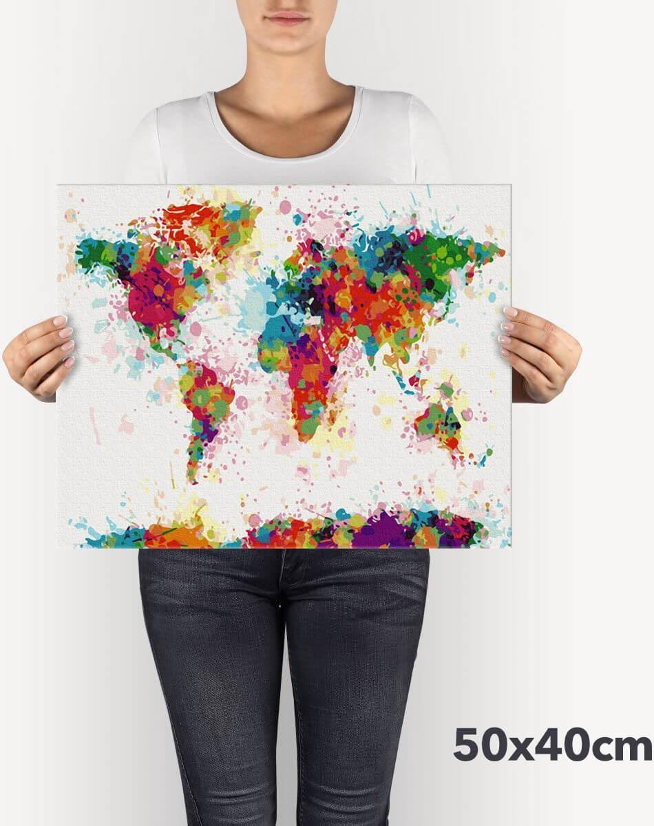 Schilderen Op Nummer Volwassenen DIY Paint By Number Compleet Hobby Pakket op Frame met Vernis - ®Arty Bee - Kleurrijke Wereld 50x40cm — afbeelding 4