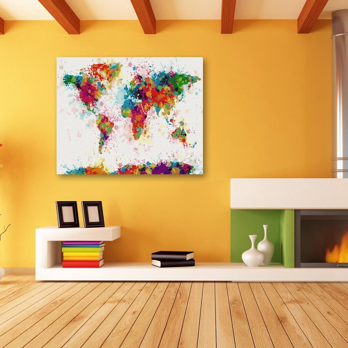 Schilderen Op Nummer Volwassenen DIY Paint By Number Compleet Hobby Pakket op Frame met Vernis - ®Arty Bee - Kleurrijke Wereld 50x40cm — afbeelding 2