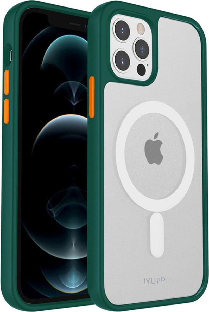 IYUPP Bumper met Magsafe geschikt voor Apple iPhone 12 / 12 Pro Hoesje Groen x Transparant - Shockproof