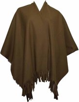 Luxe dames omslagdoek poncho olijf - 180 x 140 cm - Dameskleding accessoires grote omslagdoeken/poncho's van fleece
