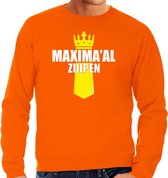 Koningsdag sweater Queen Maximaal zuipen met kroontje oranje - heren - Kingsday outfit / kleding / shirt M