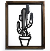 Wanddecoratie-Wandpaneel cactus-Wandbord-Muurdecoratie Woonkamer-Houten Lijst-Metaal Look-Zwart-Bruin