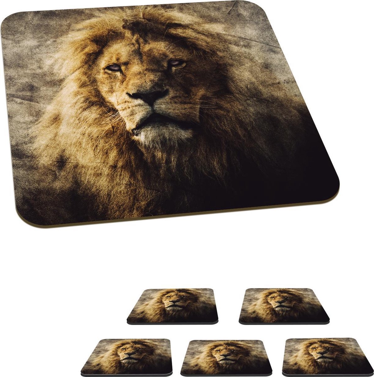 Onderzetters voor glazen - Leeuwen - Abstract - Kleur - 10x10 cm - Glasonderzetters - 6 stuks