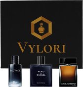 Vylori - Parfum Testers Giftset Heren - Dior Sauvage - Chanel Bleu de Chanel Eau de Parfum - Dolce & Gabbana the One Eau de Parfum