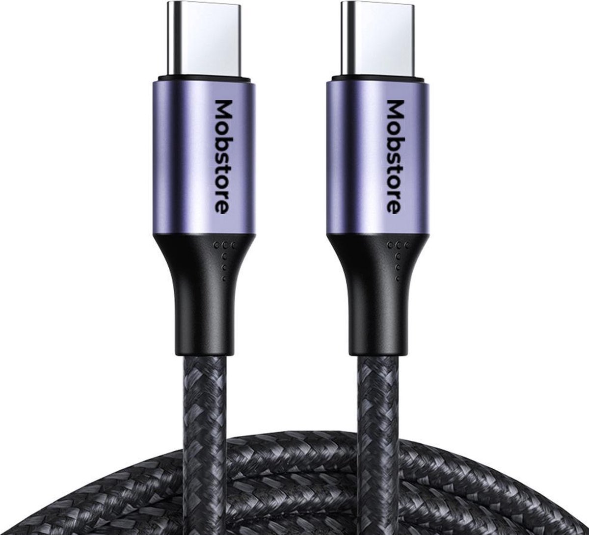 Mobstore USB C kabel - USB C naar USB C - 1 meter - Oplader kabel - Telefoon en tablet laadkabel - Zwart - Stevige nylon oplaadkabel - 480 Mbps - Snellader