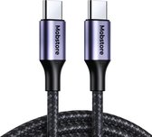Mobstore - USB C naar USB C - 1 meter - Oplader kabel geschikt voor iPhone 15 en Samsung - Telefoon en tablet laadkabel - Zwart - Stevige nylon oplaadkabel - 480 Mbps - Snellader - USB C kabel