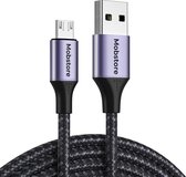 Mobstore USB A naar Micro USB kabel - 1M - Zwart - Stevige nylon kabel - Oplaadkabel Samsung - 480 Mbps - Sneller opladen - Micro USB kabel