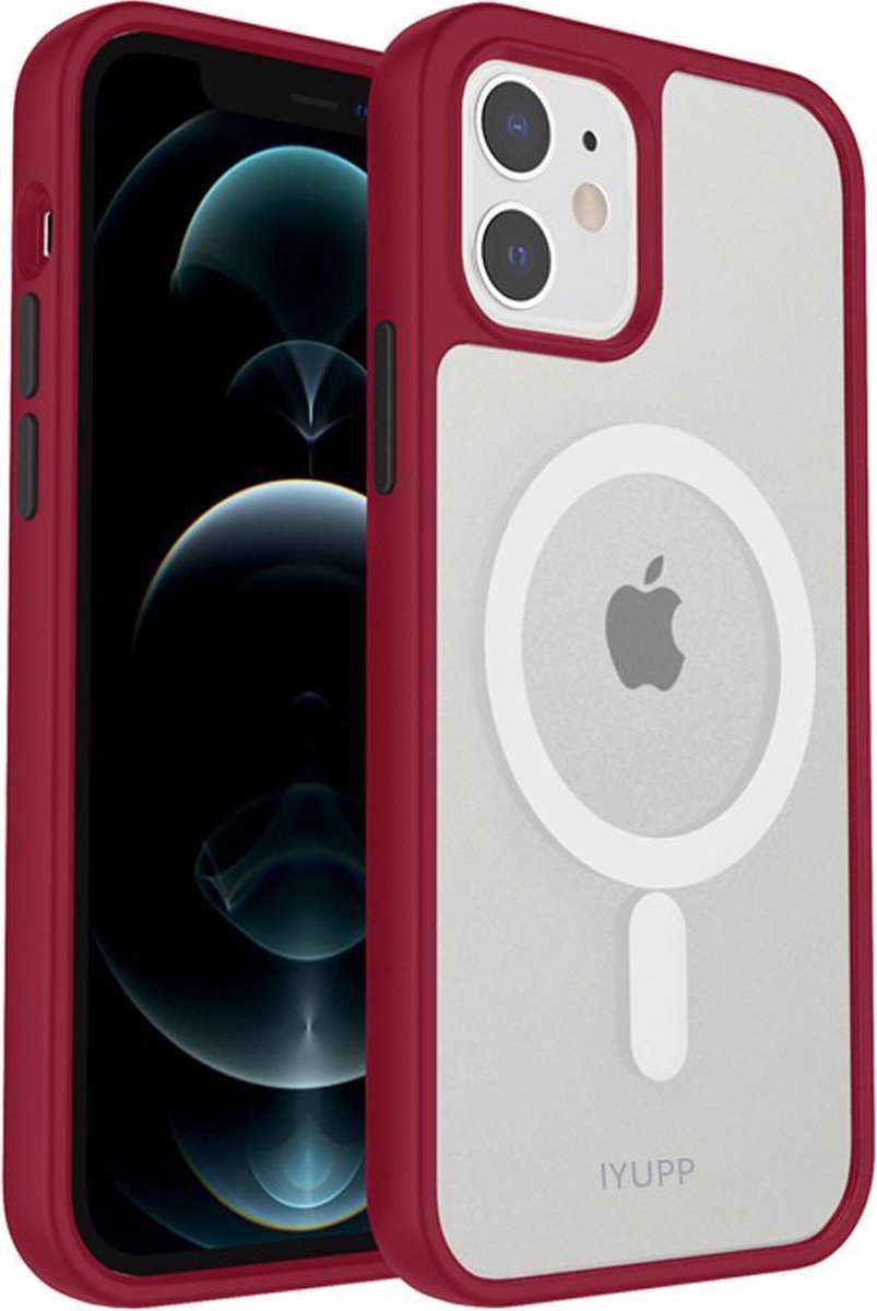 IYUPP Bumper met Magsafe geschikt voor Apple iPhone 12 mini Hoesje Rood x Transparant - Shockproof