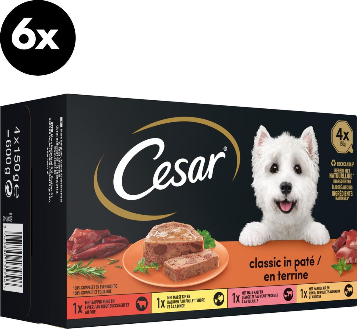 Cesar Classic mélange de nourriture humide pour chiens multipack (6 pièces  x 4 pots x... | bol.com