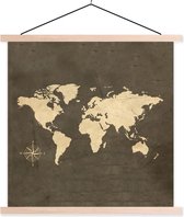 Affiche scolaire - carte du monde - Vintage - Rose des vents - 40x40 cm - Lattes vierges
