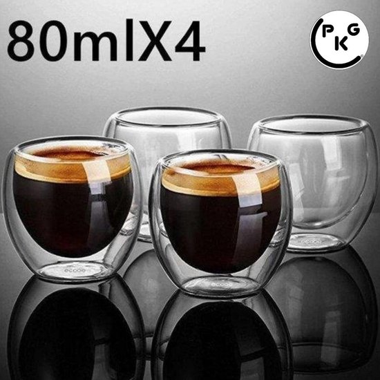 Dubbelwandige Espresso Glaasjes - 80 ml x 4 stuks - Dubbelwandige Espresso  Kopjes -... | bol.com