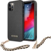 Guess Saffiano Backcover met Koord - Apple iPhone 12 / 12 Pro (6.1") - Zwart