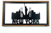 Wanddecoratie-Wandpaneel-Muurdecoratie Woonkamer-Houten Lijst-Metaal Look-Zwart-Bruin-Wandbord New York