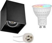 Mi-Light MiBoxer - Opbouwspot Set GU10 - Smart LED - Wifi LED - Slimme LED - 4W - RGB+CCT - Aanpasbare Kleur - Dimbaar - Prima Luxina Pro - Opbouw Vierkant - Mat Zwart - Verdiept - Kantelbaar