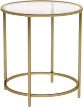 Bijzettafel Rond - Glazen Tafel - Kleine Salontafel - Gouden Metalen Frame - Gehard Glas