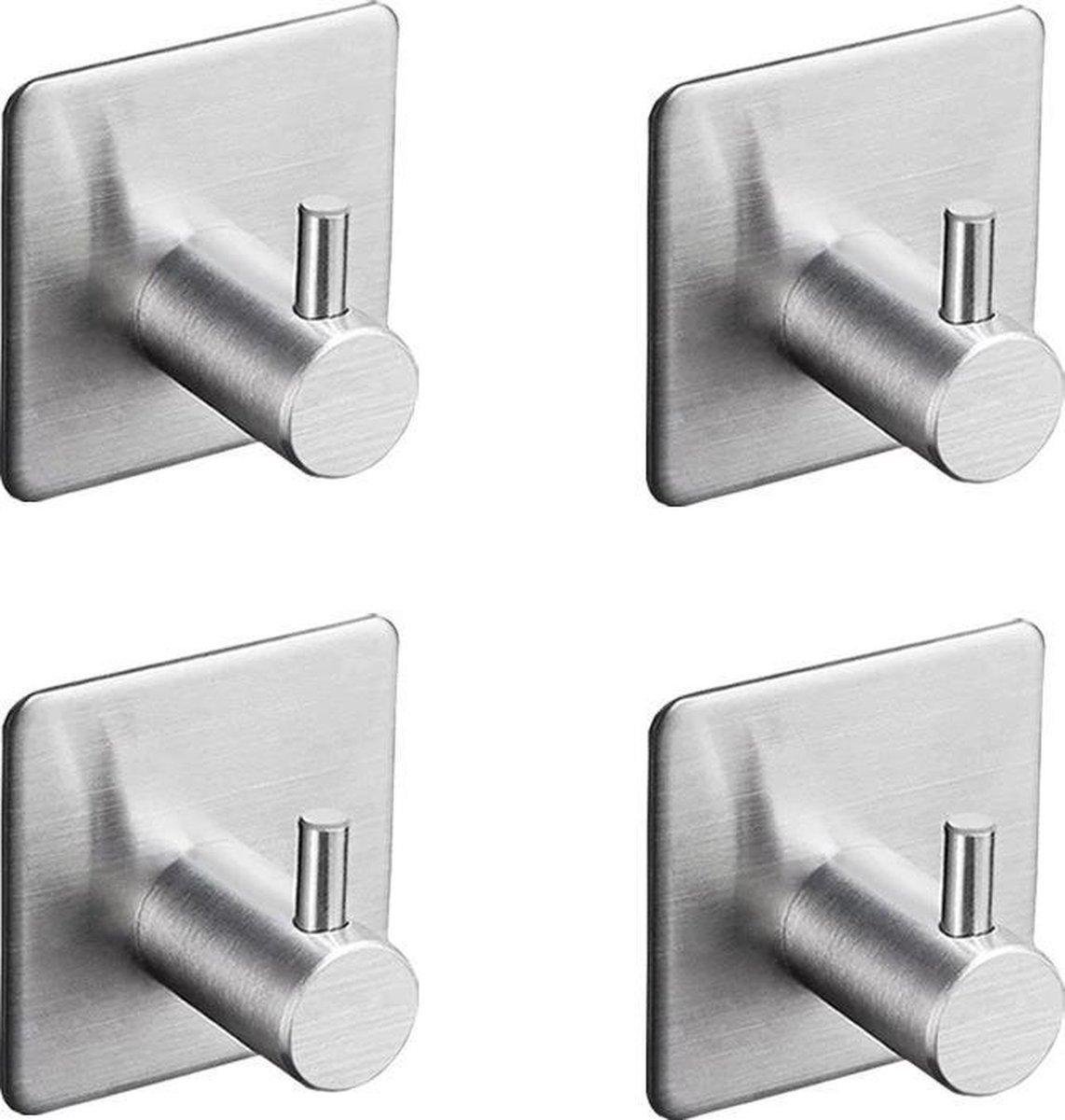 RiMa7 - Handdoekhaakjes - Ophanghaak - RVS - Zilver - Zelfklevend Vierkant - 4 stuks