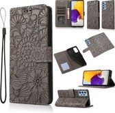 Voor Samsung Galaxy A72 5G/4G Huid Voelen Reliëf Zonnebloem Horizontale Flip Lederen Case met Houder & Kaartsleuven & Portemonnee & Lanyard (Grijs)