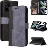 Voor OPPO Realme GT 5G Zakelijke Stiksels-Kleur Horizontale Flip PU Lederen Case met Houder & Kaartsleuven & Fotolijst (Grijs)