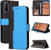 Voor vivo Y20/Y20i/Y20s/Y12s/Y30 China Business Stitching-Color Horizontale Flip PU lederen tas met houder & kaartsleuven & fotolijst (blauw)