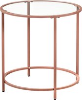 Bijzettafel Rond - Glazen Tafel - Kleine Salontafel - Rosé Gouden Metalen Frame - Gehard Glas