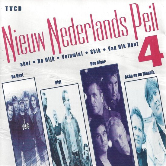 Nieuw Nederlands Peil 4 CD hoes met foto's van Nederlandse artiesten: De Kast, Bløf, Doe Maar, Acda en de Munnik.