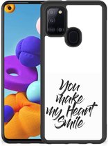 Backcover Soft Siliconen Hoesje Geschikt voor Samsung Galaxy A21s Telefoonhoesje met Zwarte rand Heart Smile