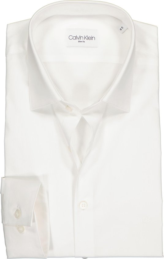 Calvin Klein slim fit overhemd - 2-ply stretch - wit - Strijkvriendelijk - Boordmaat: 42