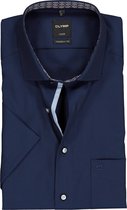 OLYMP Luxor modern fit overhemd - korte mouw - donkerblauw structuur (contrast) - Strijkvrij - Boordmaat: 38