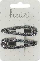 Haarspeldjes Klikklak 6.0cm met Glitter - Zilver/Zwart - 2 stuks