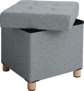 Zitkist Opbergruimte  - Hocker - Vierkant - Met Houtenpoten - Lichtgrijs