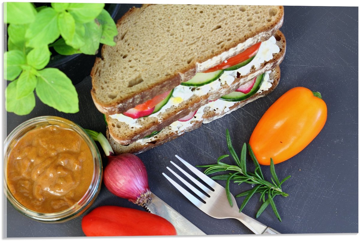 KuijsFotoprint Acrylglas - Sandwich met Groente - 60x40cm Foto op Acrylglas (Met Ophangsysteem) Rood