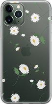 iPhone 11 Pro Hoesje - Siliconen Hoesje - Transparant - Flexibel - Shockproof - Met Bloemenprint - Madeliefjes