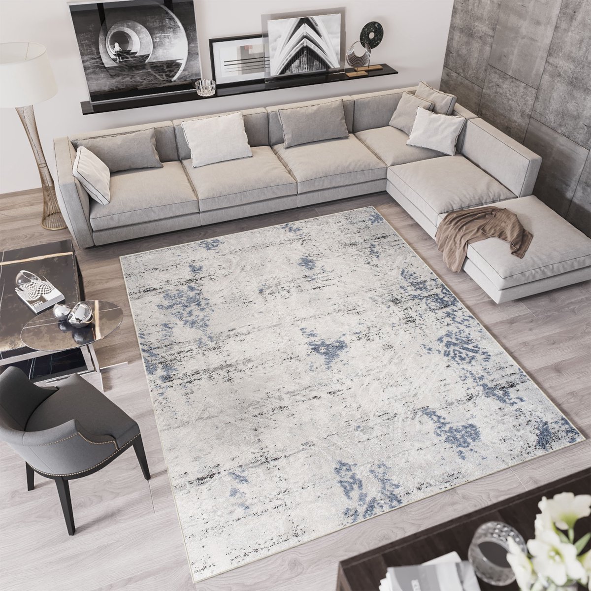 Tapiso Troya Vloerkleed Woonkamer Slaapkamer Licht Stijlvol Design Eyecatcher Interieur Woonsfeer Modern Trendy Duurzaam Hoogwaardig Tapijt Maat - 160x220 Grijs1