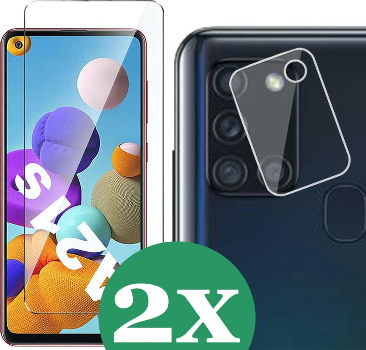 2x Screenprotector geschikt voor Samsung Galaxy A21s - 2x Camera Screen Protector Glas