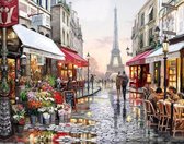 Premium Paintings - Parijs in regen - Schilderen op nummer - 40x50 cm - Met frame - Inclusief tools - Paint by number - Volwassenen - Kinderen