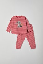 Woody pyjama baby meisjes - rood-roze gestreept - wasbeer - 212-3-PZG-Z/923 - maat 80