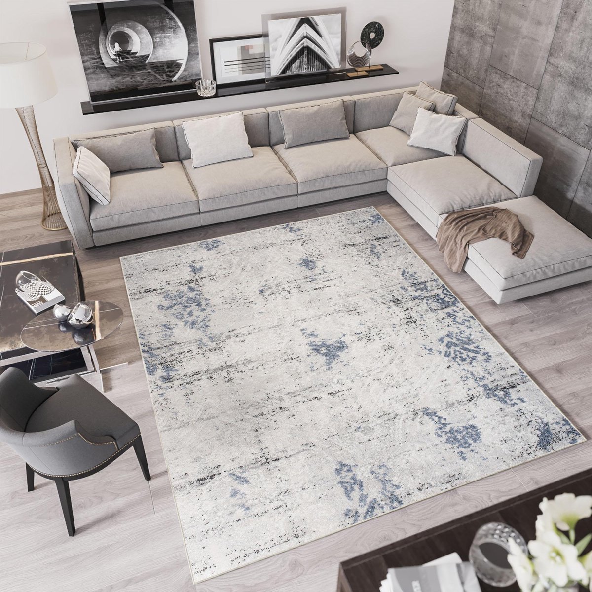 Tapiso Troya Vloerkleed Woonkamer Slaapkamer Licht Stijlvol Design Eyecatcher Interieur Woonsfeer Modern Trendy Duurzaam Hoogwaardig Tapijt Maat - 60x100 Grijs1