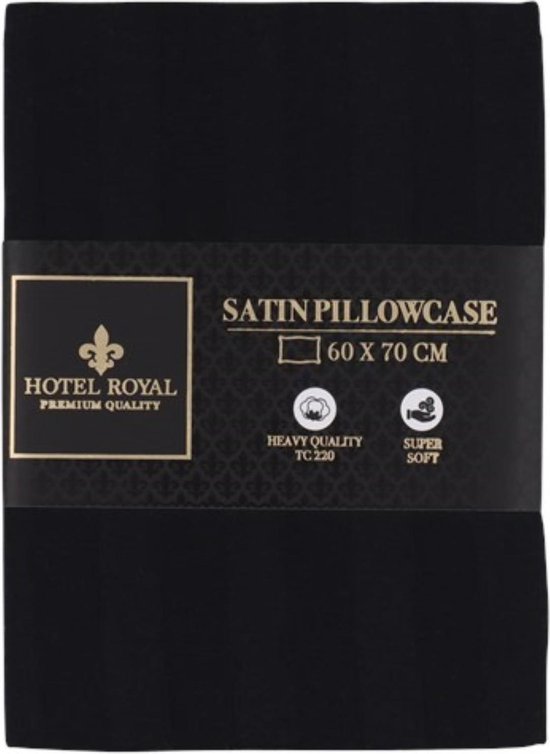 Hotel Royal | Zijdezachte kussensloop | Zwart | 60x70 cm | Zachte kussensloop | Kussen sloop | Kussen hoes | Satin pillowcase