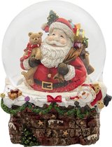 Clayre & Eef Kerstdecoratie Kerstman Ø 16*20 cm Rood, Groen Kunststof Rond Sneeuwbol Decoratie Beeld en Figuur Woonaccessoires