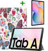 Tablet hoes geschikt voor Samsung Galaxy Tab A7 - Tri-fold Book Case en Tempered Glass Cover - 10.4 inch - Vlinders