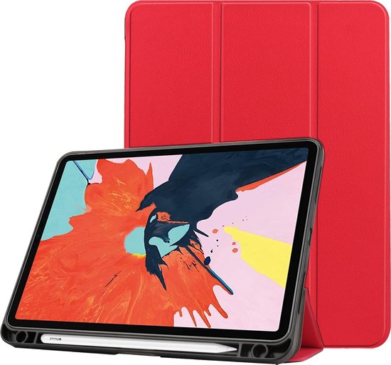 Case2go - Tablethoes geschikt voor Apple iPad Air 11 (2025) / Apple iPad Air 11 (2024) - Auto Wake/Sleep functie - Tri-Fold Book Case - Apple Pencil Houder - Rood