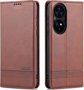 Voor Huawei P50 Pro AZNS Magnetische Kalf Textuur Horizontale Flip Leather Case met Kaartsleuven & Houder & Portemonnee (Donkerbruin)