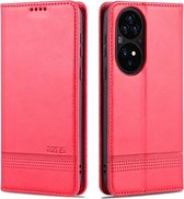 Voor Huawei P50 AZNS Magnetische Kalf Textuur Horizontale Flip Leather Case met Kaartsleuven & Houder & Portemonnee (Rood)