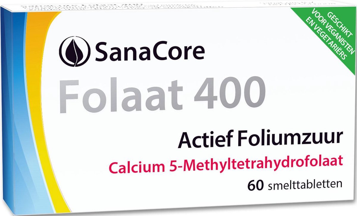 Goedkoopste SanaCore Folaat 400 Calcium - Actieve Foliumzuur (5-MTHF) - 60 zuigtabletten