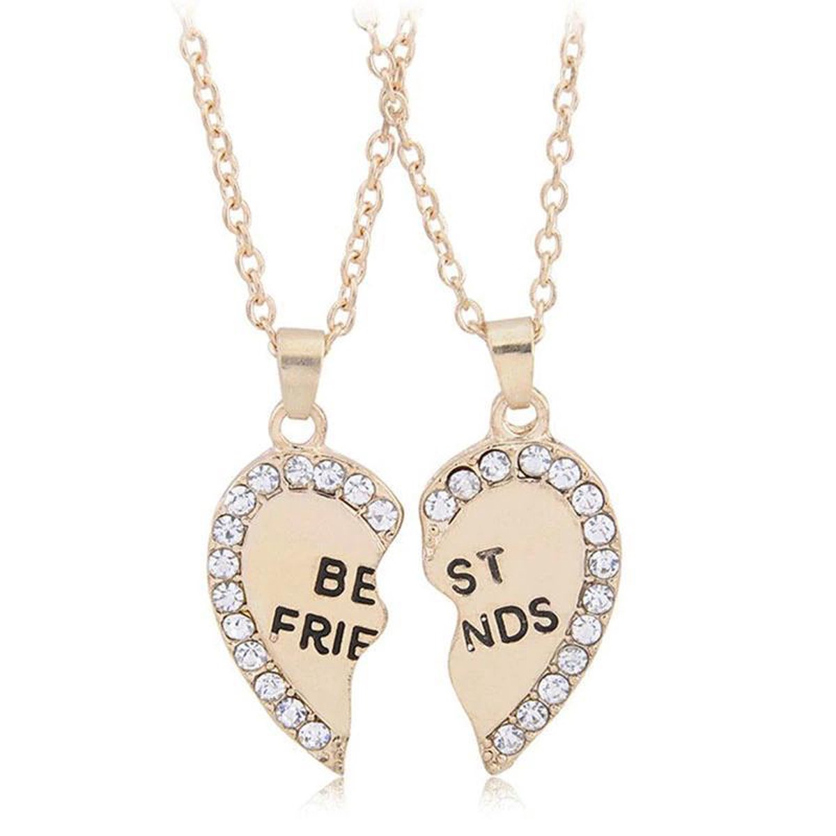 Kasey Vriendschapsketting BFF ketting voor 2 Goudkleurig hart met steentjes Kasey Vriendschapsketting BFF ketting voor 2 Goudkleurig hart met steentjes