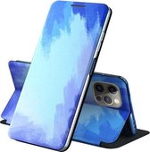 Voor iPhone 13 Spanning Aquarel Patroon Huid Voel Magnetische Horizontale Flip PU Lederen Case met Houder (Blauw)