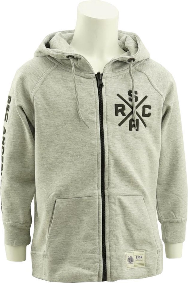 RSC Anderlecht lichtgrijze sweatvest met kap en rits maat 134/140 (9 a 10 jaar)