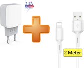 2-poorts Quick Charge oplaadstekker met iPhone Kabel | 2 Meter | USB Power oplader met Lightning Kabel - USB iPhone Fast Charge | Snellader iPhone 12 / 11 Pro / Max Mini / X/ XS / XR / XS MAX
